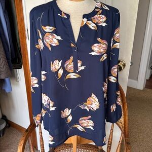 Daniel Rainn Navy and White Floral Blouse